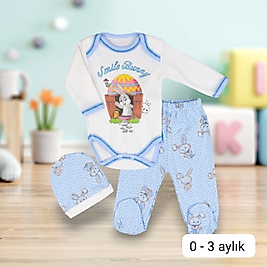 Sevimli Tavşan 3 lü Zıbın Seti Bebe Mavisi