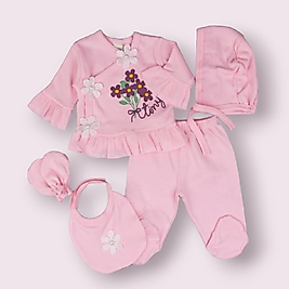 Dantelli Çiçek Baskılı Yenidoğan Seti