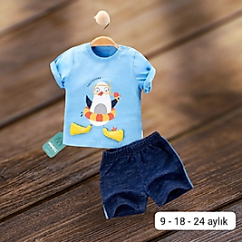 Penguen Baskılı Kabartmalı Ayaklı Yazlık İkili Takım