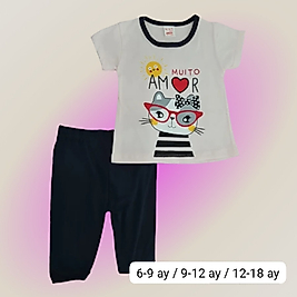 Kedi Baskılı Yazlık Taytlı İkili Takım