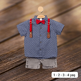 Papyonlu Gömlekli Şortlu Takım