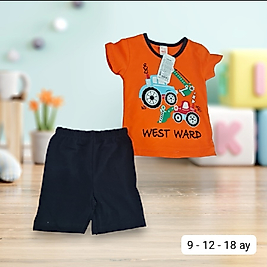 Araba Baskılı Şortlu Yazlık İkili Takım