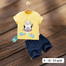 Penguen Baskılı Kabartmalı Ayaklı Yazlık İkili Takım