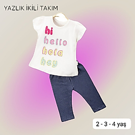 Renkli Hı Hello Yazılı Taytlı Yazlık İkili Takım