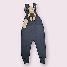 Ayıcıklı Triko Salopet Havacı Mavi