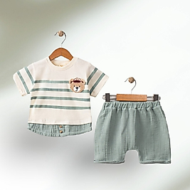 Sevimli Ayıcıklı Müslin İkili Takım Açık Yeşili