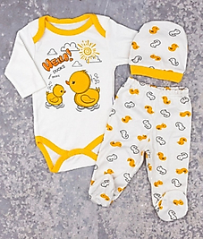 Sarı Civciv Baskılı 3 lü Zıbın Takım